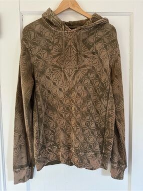 Custom Hand Printed Geometric Print Hoodie in Olive